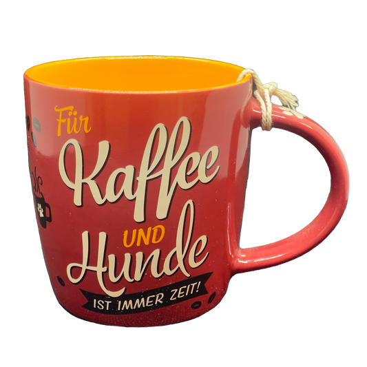 Kaffee-/Tee-Tasse "Kaffee und Hunde", rot-orange